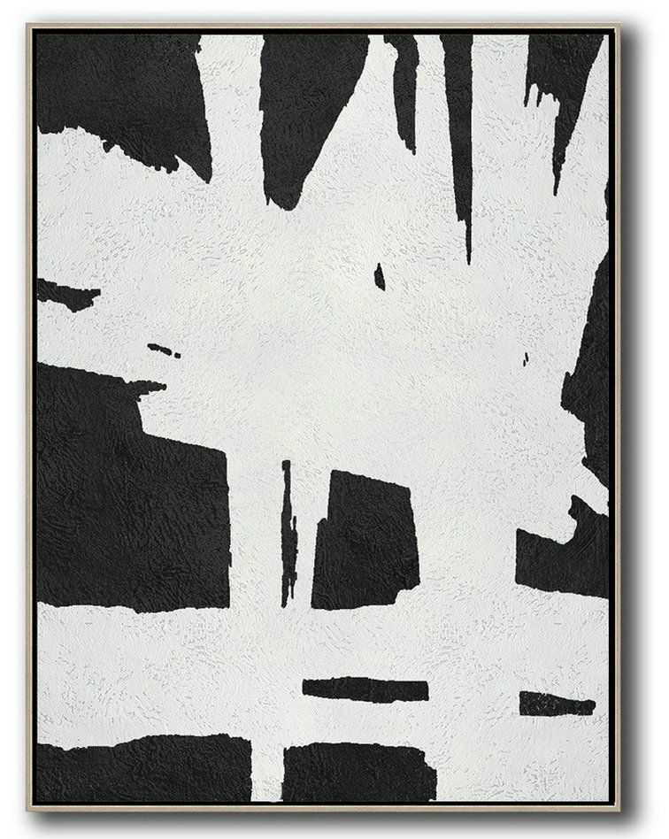Extra Large Canvas Painting,Black And White Minimal Painting On Canvas,Huge Wall Decor #G5U0